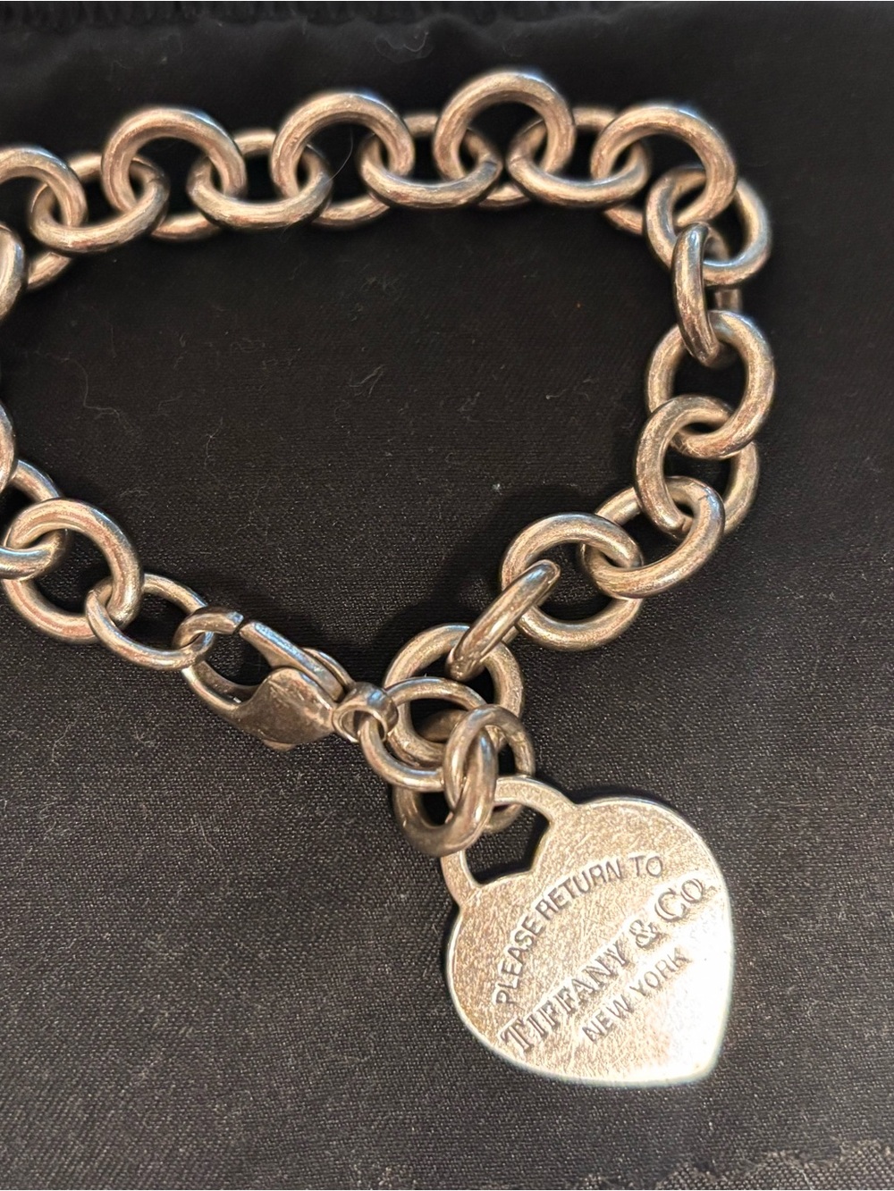 AUTHENTIC Tiffany & Co. Sterling Heart Tag Link Bracelet - Silver
